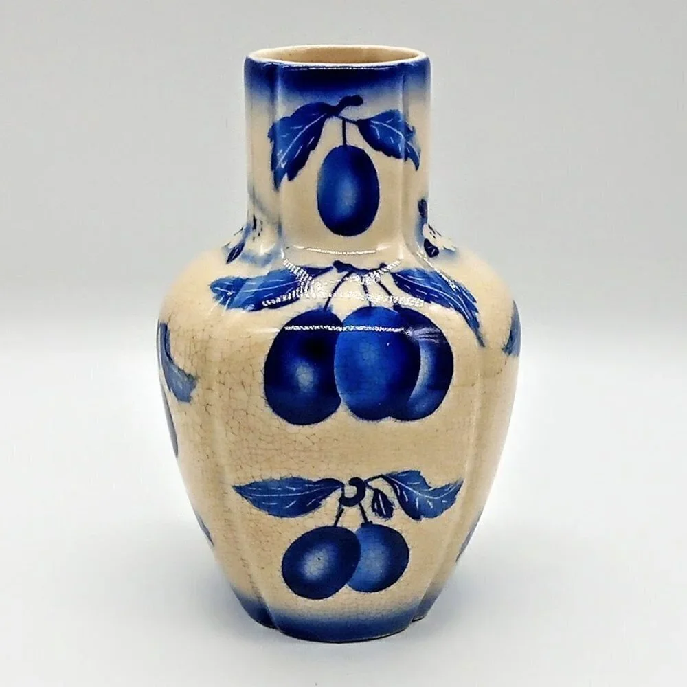 Vintage Czech Blue 6.5 Inch Crazed Art Pottery Vase